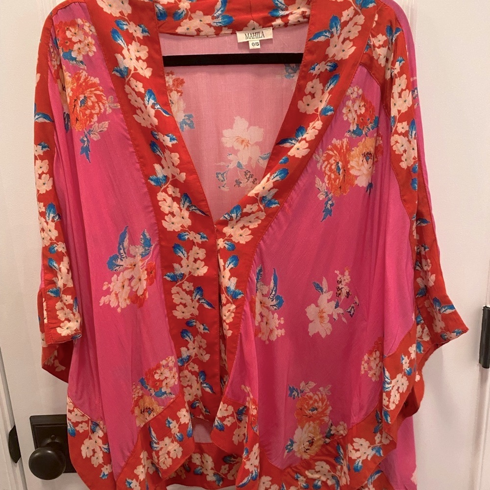 Anthropologie floral pink kimono top-OS